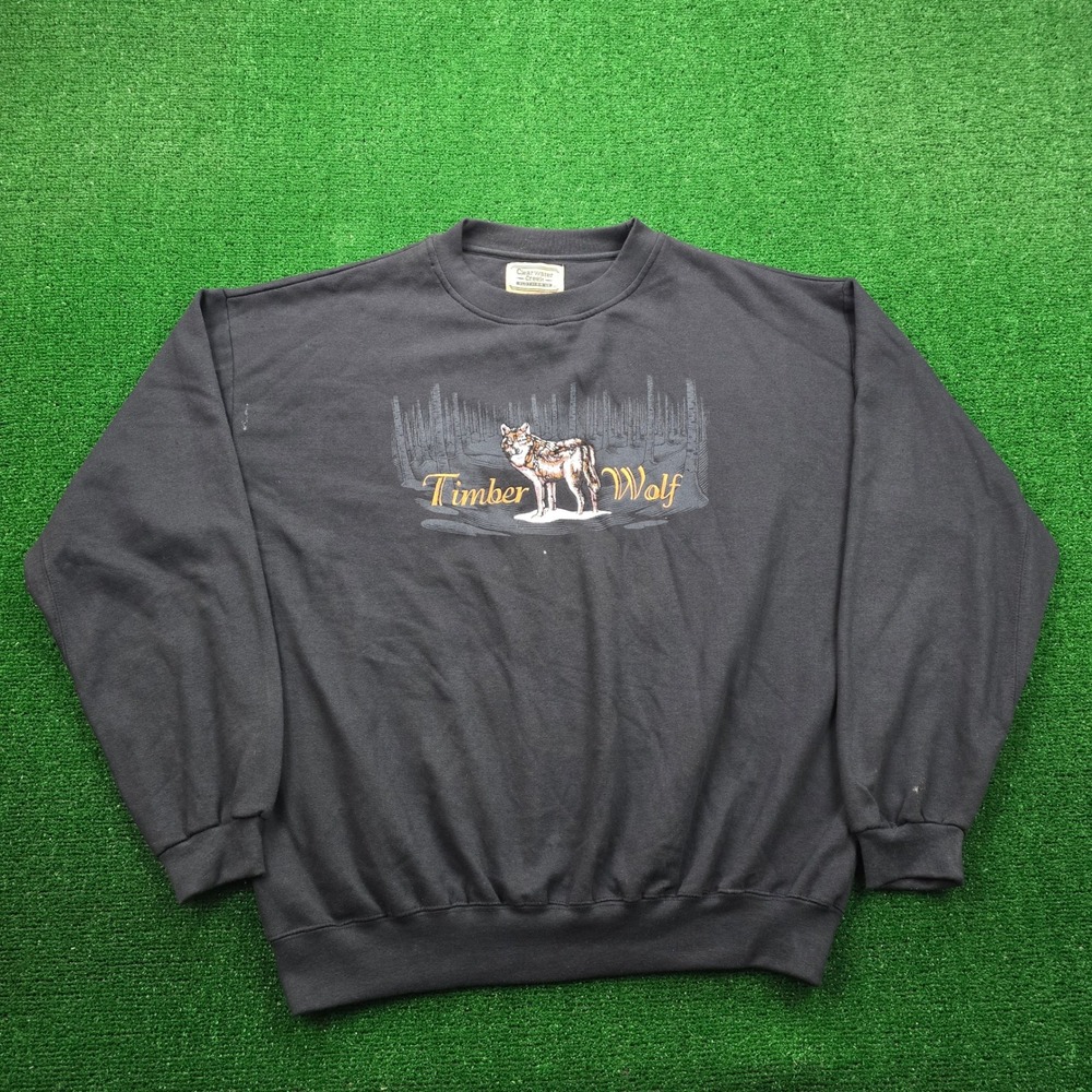 Clearwater Creek Clothing Sweatshirt Mens 2XL Black Timber Wolf‎ Embroidered
